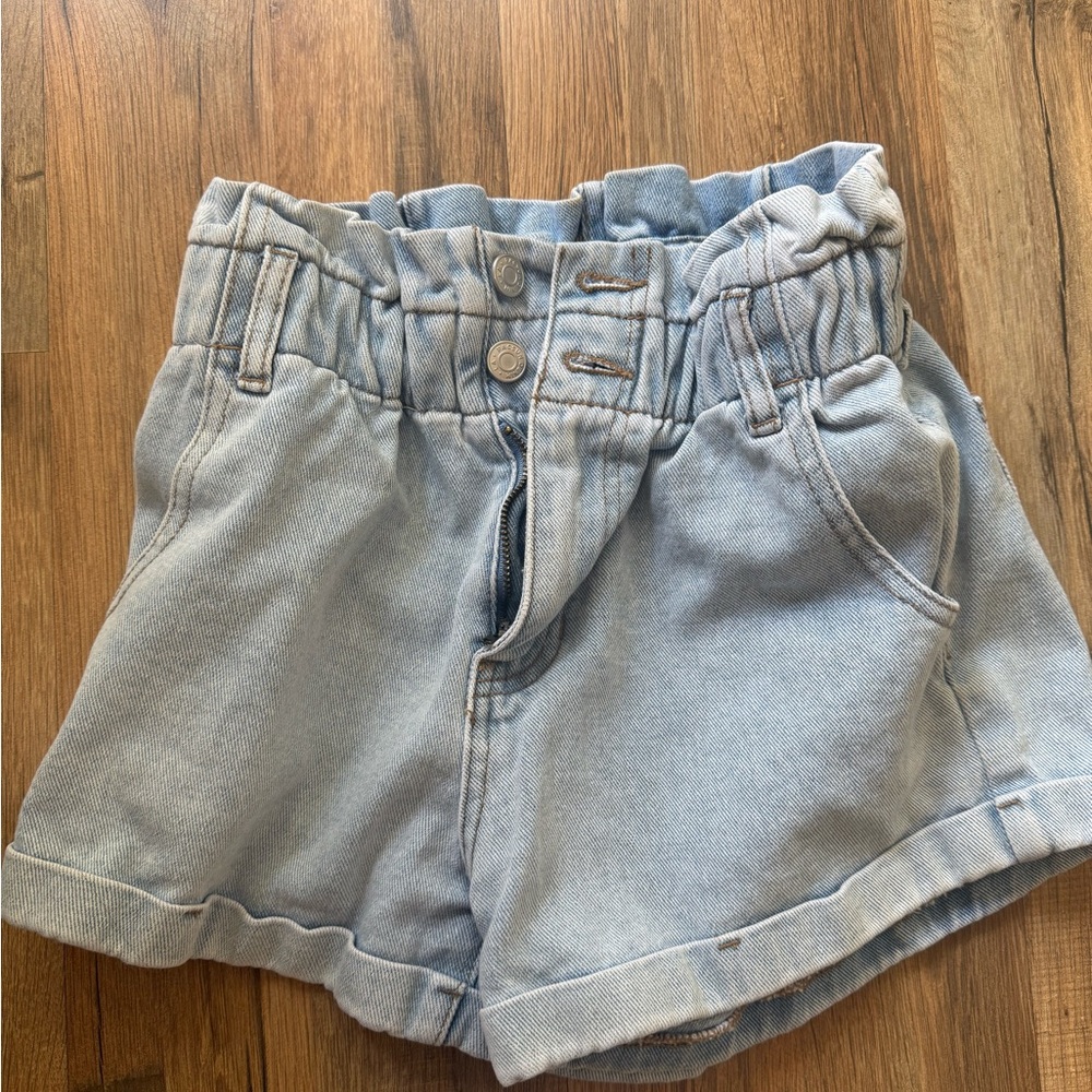 PacSun Light Wash Paperbag Waist Denim Shorts